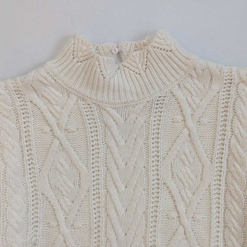 Peplum Cable Knit Whimsical Sweater Size M Cream Cottoagecore - Picture 7 of 14